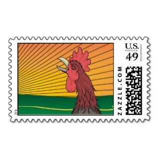 Sunrise on the chicken farm Crowing rooster Postage Stamps
