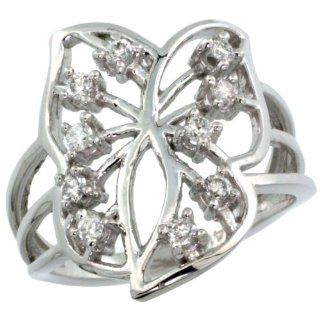 14k White Gold 10 Stone Butterfly Diamond Ring w/ 0.36 Carat Brilliant Cut ( H I Color; VS2 SI1 Clarity ) Diamonds, size 6: Jewelry