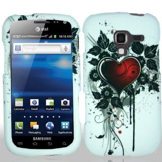 Samsung Galaxy Exhilarate i577 i 577 White with Red Love Heart Black Flower Leaves Design Rubber Feel Snap On Hard Protective Cover Case Cell Phone: Cell Phones & Accessories