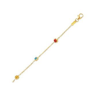 14K Yellow Gold 1.8mm 5" 5.5" Adjustable Cable Link Chain With Lady Bug Children Bracelet With Pear Shape Clasp: Jewelry