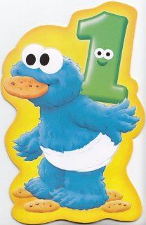 Greeting Cards   Birthday Sesame Street Cookie Monster "Look your first birthday is here have fun": Health & Personal Care
