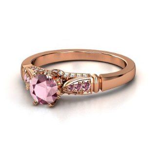 Elizabeth Ring Round Rhodolite Garnet 14K Rose Gold Ring with Rhodolite Garnet & Diamond Jewelry