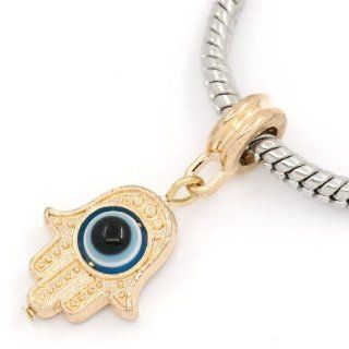 Gold Plated " Hamsa Evil Eye Charm " Dangle Spacer Beads Fits Pandora Troll Chamilia Biagi Bracelet: Jewelry