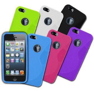 EMPIRE Apple iPhone 5 / 5G Pack of 6 S Shape Flexible Poly Skin Case Covers, Black, Neon Green, Hot Pink, Light Blue, Purple, White: Cell Phones & Accessories