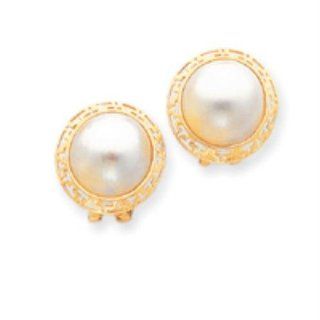 14k Yellow Gold 14 15mm Cultured Mabe Pearl Earrings: Jewelry