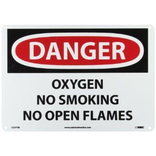 NMC D597RB OSHA Sign, Legend "DANGER   OXYGEN NO SMOKING NO OPEN FLAMES", 14" Length x 10" Height, Rigid Plastic, Black/Red on White: Industrial & Scientific