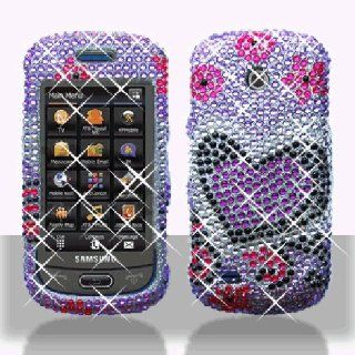 Hot Pink Heart Flower Bling Gem Jeweled Crystal Cover Case for Samsung Eternity II 2 SGH A597 Cell Phones & Accessories