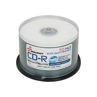 SKILCRAFT 7045 01 599 2655 Inkjet Printable CD R on Spindle, 700MB Capacity, White (Pack of 50)