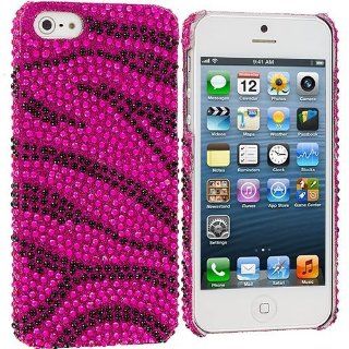 Black / Hot Pink Zebra Bling Rhinestone Diamond Snap On Hard Skin Case Cover for Apple iPhone 5 5G 5th: Cell Phones & Accessories