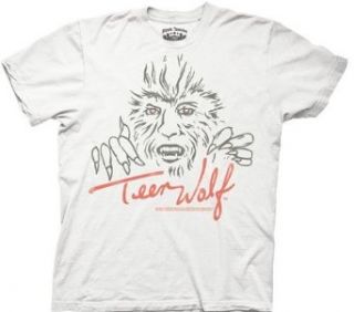 Teen Wolf   Drawn Wolf Face Adult T shirt in White, Size: X Large: Clothing