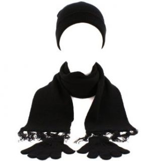 Winter Girls Kids Age 4 9 Knit Scarf Beanie Hat Cap Glove Ski Snow Set Black: Clothing