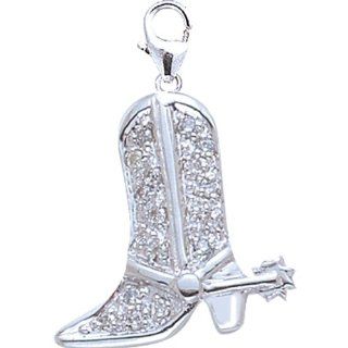 14K White Gold Diamond Cowboy Boot Charm: Clasp Style Charms: Jewelry