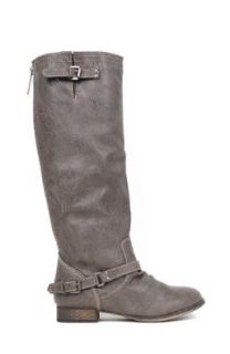 Breckelle's Outlaw 81 Distressed Leatherette Knee High Buckle Riding Boot: Shoes