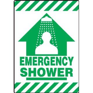 Accuform Signs PSR636 Slip Gard Adhesive Vinyl Mat Style Floor Sign, Legend "EMERGENCY SHOWER" with Arrow Graphic, 14" Width x 20" Length, Green on White: Industrial Warning Signs: Industrial & Scientific