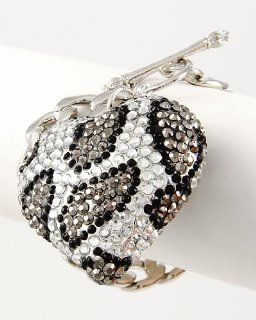 BLING Leopard Zebra Animal Print Designer Crystal & Rhinestone Handmade Heart Toggle Bracelet By Jersey Bling (Silver Leopard): Jewelry