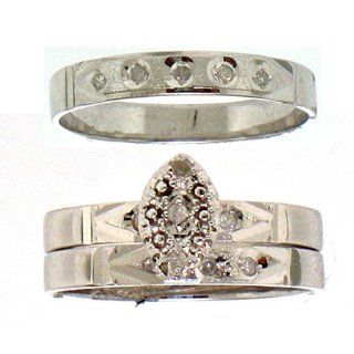 Real Diamond Wedding Engagement Ring 0.10CTW DIAMOND CLUSTER TRIO SET 14K White gold: Jewelry