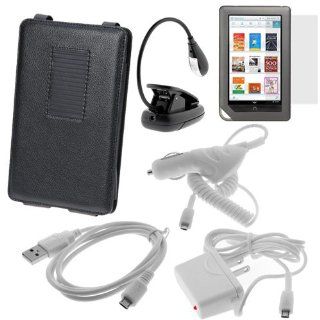 GTMax Black Leather Case with Stand + Black Clip On Light + Clear LCD Screen Protector + White Micro USB Cable + White Car Charger + White Home Wall Charger for Barnes & Noble NookColor Ebook Tablet : MP3 Players & Accessories