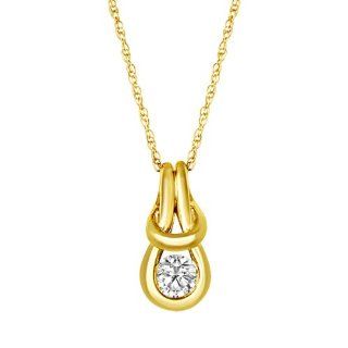 Elegant Women's 10K Yellow Gold Solitaire Fancy Knot Pendant 0.25CT HI I2 New: Jewelry
