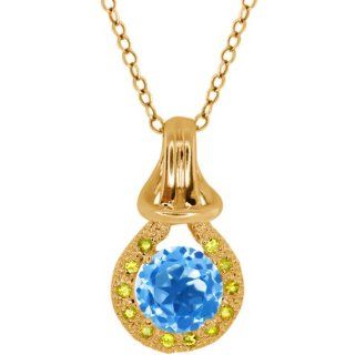 1.67 Ct Round Swiss Blue Topaz Yellow Sapphire 18K Yellow Gold Pendant: Jewelry
