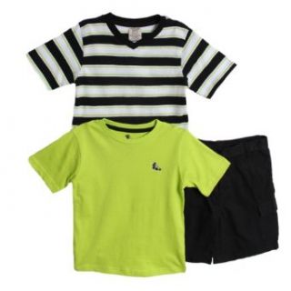 American Hawk Kid Boys 3 Piece Green Striped V neck Shirt Black Cargo Shorts: Clothing