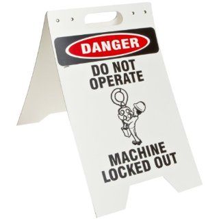 Brady SF647E 20" Height, 12" Width, Polyethylene, Black And Red On White Color Lockout/Tagout Floor Stand, Legend "Do Not Operate Machine Locked Out (With Picto)" Industrial Lockout Tagout Tags