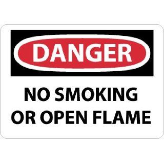 NMC D648PB OSHA Sign, Legend "DANGER   NO SMOKING OR OPEN FLAME", 14" Length x 10" Height, Pressure Sensitive Vinyl, Black/Red on White: Industrial & Scientific