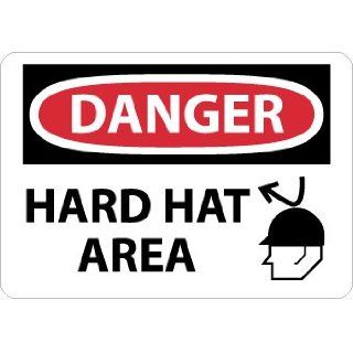 NMC D650AB OSHA Sign, Legend "DANGER   Hard hat area" with Graphic, 14" Length x 10" Height, Aluminum, Black/Red on White: Industrial Warning Signs: Industrial & Scientific