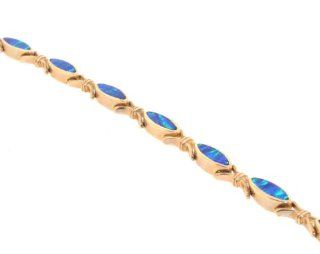 14K Yellow Gold Blue Opal Tennis Bracelet: Jewelry