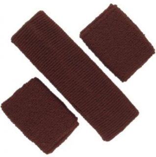 Sweatband 3 Piece Set   (1) headband, (2) Wirstbands, Colorful Soft Absorbant Elastic Terry Cloth (Brown) Clothing