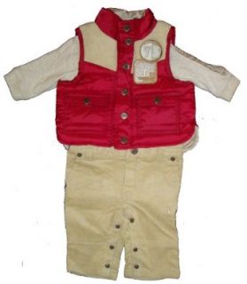 Infant Boys 3 Pc. Timberland Outfit Including Vest, Shirt & Pants 6   9 Months: Clothing