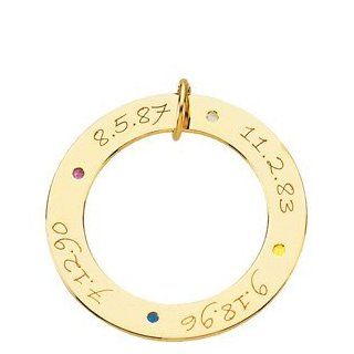 Posh Mommy Engravable Circle Pendant   Yellow Gold with 3 2.0 mm Imitation Stones Jewelry