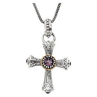 Amethyst and Sapphire Cross Necklace in Sterling Silver: Pendants: Jewelry