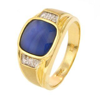 10k Yellow Gold Blue Star Men's Ring with Diamond Accent (.05 cttw, H I Color, I2 I3 Clarity), Size 11: Jewelry