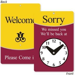 Sorry We Missed You We'll Be Back At (with Clock Symbol) / Welcome Please Come In, 4.75" x 7.75"  Business And Store Signs 