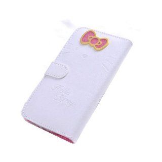 JBG White Samsung S4 i9500 Beuatiful Shell Skin Case 3D Cute Hello Kitty & Bow knot Style Flip Wallet Leather Cover for Samsung Galaxy S4 IV i9500: Cell Phones & Accessories