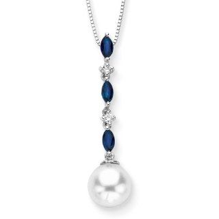 Cultured Freshwater Pearl with 3/8 ct. Sapphire and 0.04 ct. Diamond Pendant in 14K White Gold: Katarina: Jewelry