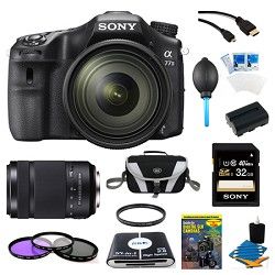 Sony a77II HD DSLR Camera with 16 50mm Lens, 32GB Card, and 55 300mm Lens Bundle
