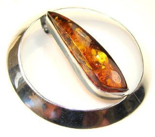 Amber Women's Silver Pendant 21.30g (color: brown, dim.: 2 5/8, 2 5/8, 5/8 inch). Amber Crafted in 925 Sterling Silver only ONE pendant available   pendant entirely handmade by the most gifted artisans   one of a kind world wide item   FREE GIFT BOX: J