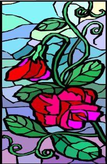 Climbing Red Rose with Vining Branches   Etched Vinyl Stained Glass Film, Static Cling Window Decal   Stained Glass Window Panels