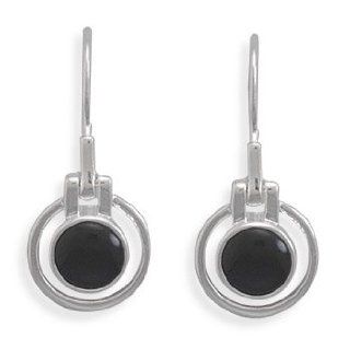 Sterling Silver Cut Out Design Round Black Onyx Earrings on French Wire: Vishal Jewelry: Jewelry