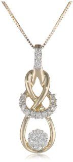 14k Yellow Gold Diamond Love Knot Pendant Necklace (1/4 cttw, H I color, I1 I2 Clarity), 18'' Necklace For Women Jewelry