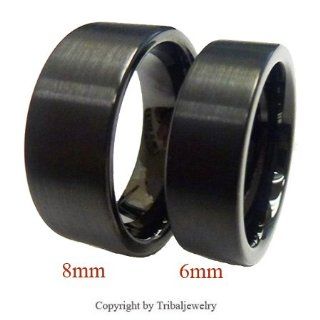 His & Her's 8MM/6MM Tungsten Carbide Black Flat Matte Wedding Band Ring Set (Available Sizes 5 15 Including Half Sizes): Jewelry