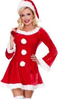 ToBeInStyle Women's 3 Piece Long Sleeve Sleigh Dress w/ Santa Sack & Hat: Adult Sized Costumes: Clothing