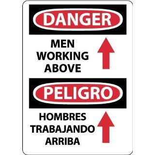 NMC ESD674RB Bilingual OSHA Sign, Legend "DANGER   MEN WORKING ABOVE" with Graphic, 10" Length x 14" Height, Rigid Plastic, Black/Red on White: Industrial Warning Signs: Industrial & Scientific