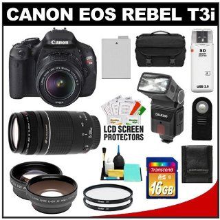 Canon EOS Rebel T3i Digital SLR Camera Body & EF S 18 55mm IS II Lens with 75 300mm Lens + 16GB Card + .45x Wide Angle & 2x Telephoto Lenses + Flash + Case + Battery + Remote + (2) Filters + Accessory Kit : Digital Slr Camera Bundles : Camera &