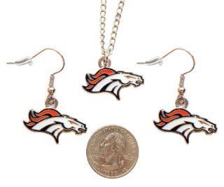 NFL Denver Broncos Sports Collegiate Team Logo Necklace and Dangle Earring Charm Set  Sports Fan Earrings  Sports & Outdoors