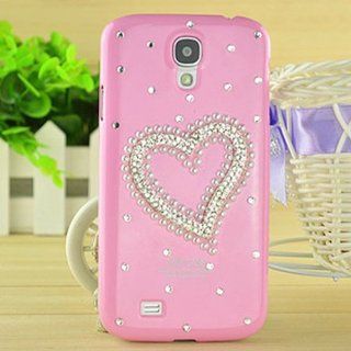 Shining Gold 3D Handmade Bling Pink Crystal Case With Love Heart for Samsung Galaxy S4 IV I9500 Cell Phones & Accessories