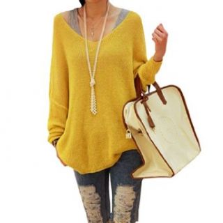 Allegra K Ladies Softness Knit Stretchy Scoop Neck Long Sleeve Sweater Yellow Large at  Womens Clothing store: Pullover Sweaters
