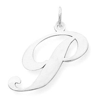 14k White Gold Large Fancy Script Initial P Letter Charm YC655P: Jewelry