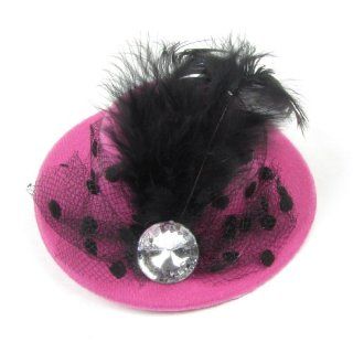 Party Faux Crystal Decor Black Feather Fuchsia Top Hat Alligator Hair Clip : Beauty
